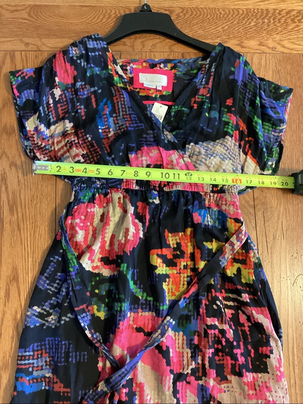 Anthropologie Astrid Needlepoint black floral V-neck mini dress with tie belt - Picture 8 of 14